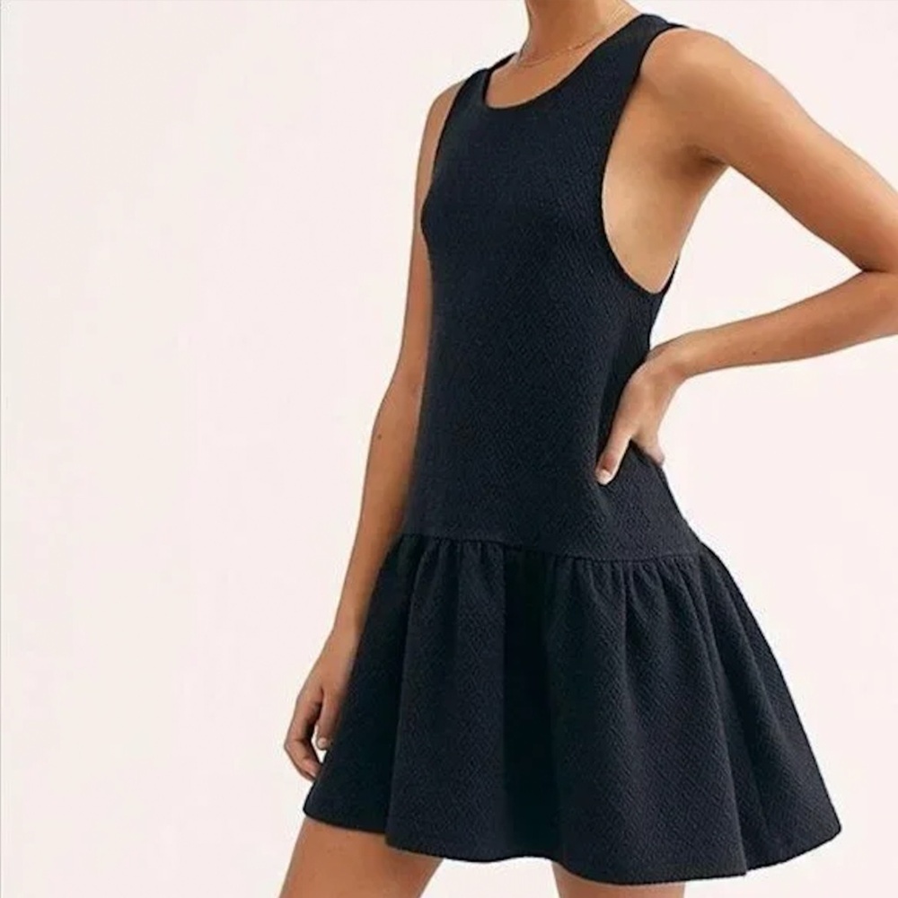 Free People Black Textured Sleeveless Mini Dress